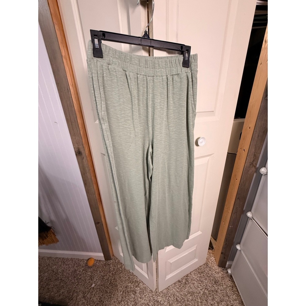 Double Zero Womens Sage Green Knit Wide Leg Elastic Waist Lounge Pants Large